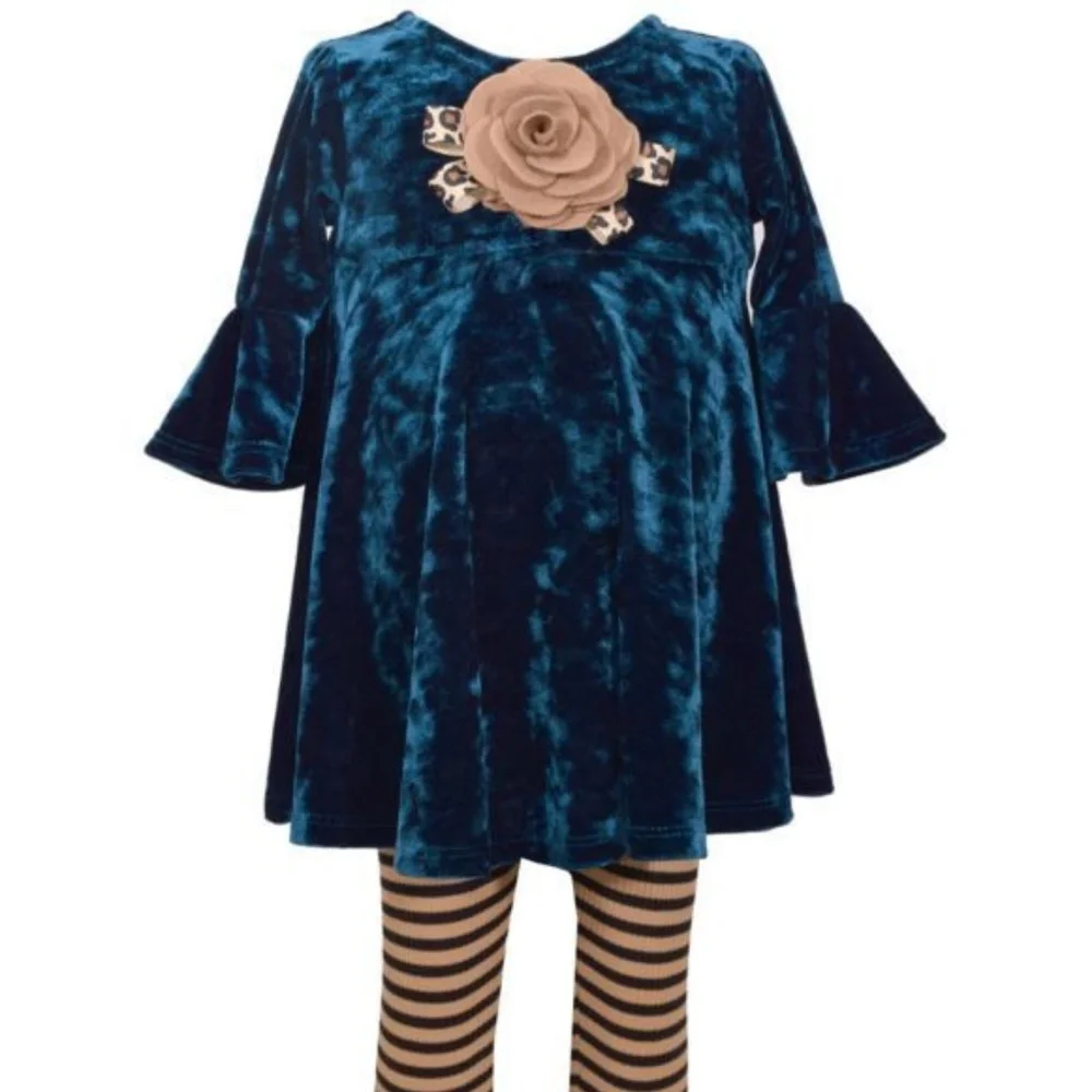 Bonnie Jean Teal Velvet Tunic Legging Set Two Piece Outfit‎ NWT